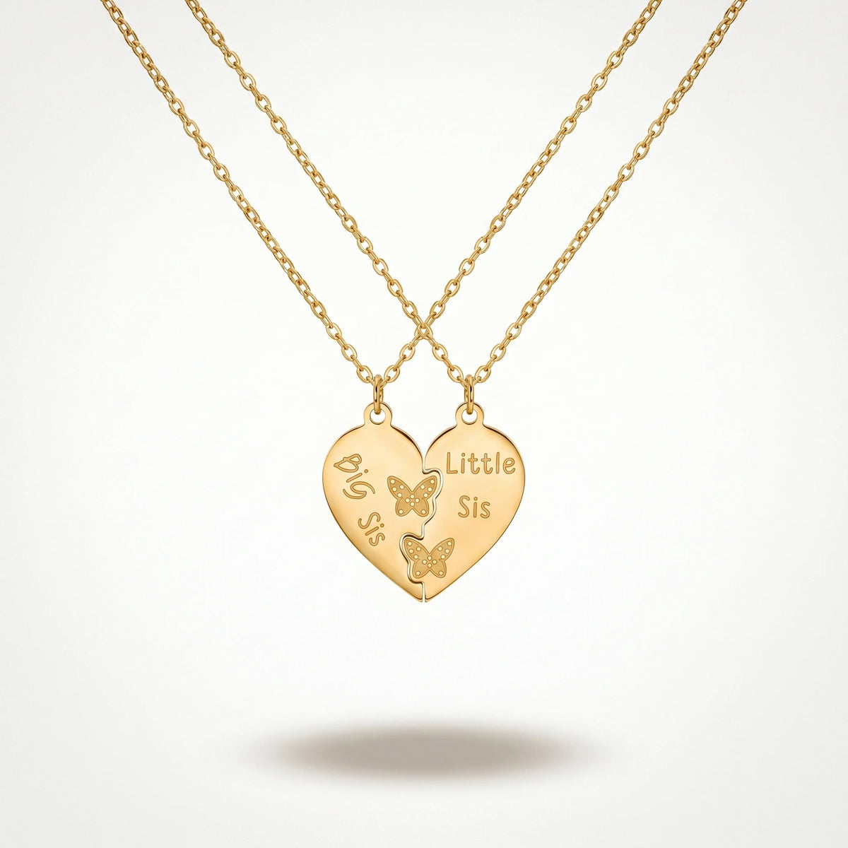 Women's Sister Split Heart Pendant Necklace Set 18K Gold Plated