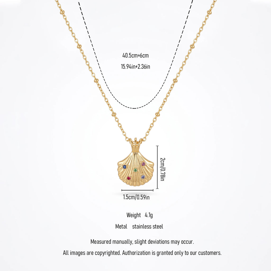 Women's Seashell Pendant Necklace Colorful CZ Shell Charm 18K Gold Plated