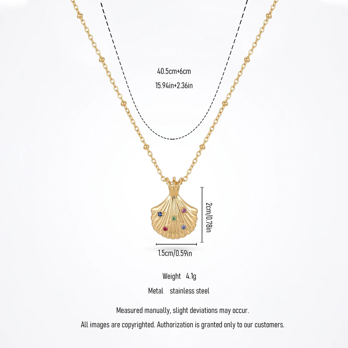 Women's Seashell Pendant Necklace Colorful CZ Shell Charm 18K Gold Plated