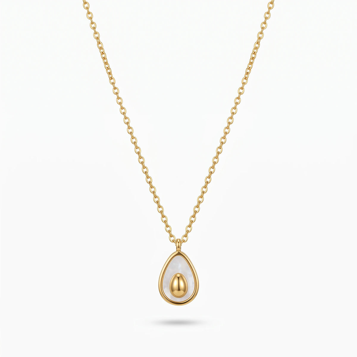 Women's Teardrop White Shell Inlay Pendant Necklace 18K Gold Plated