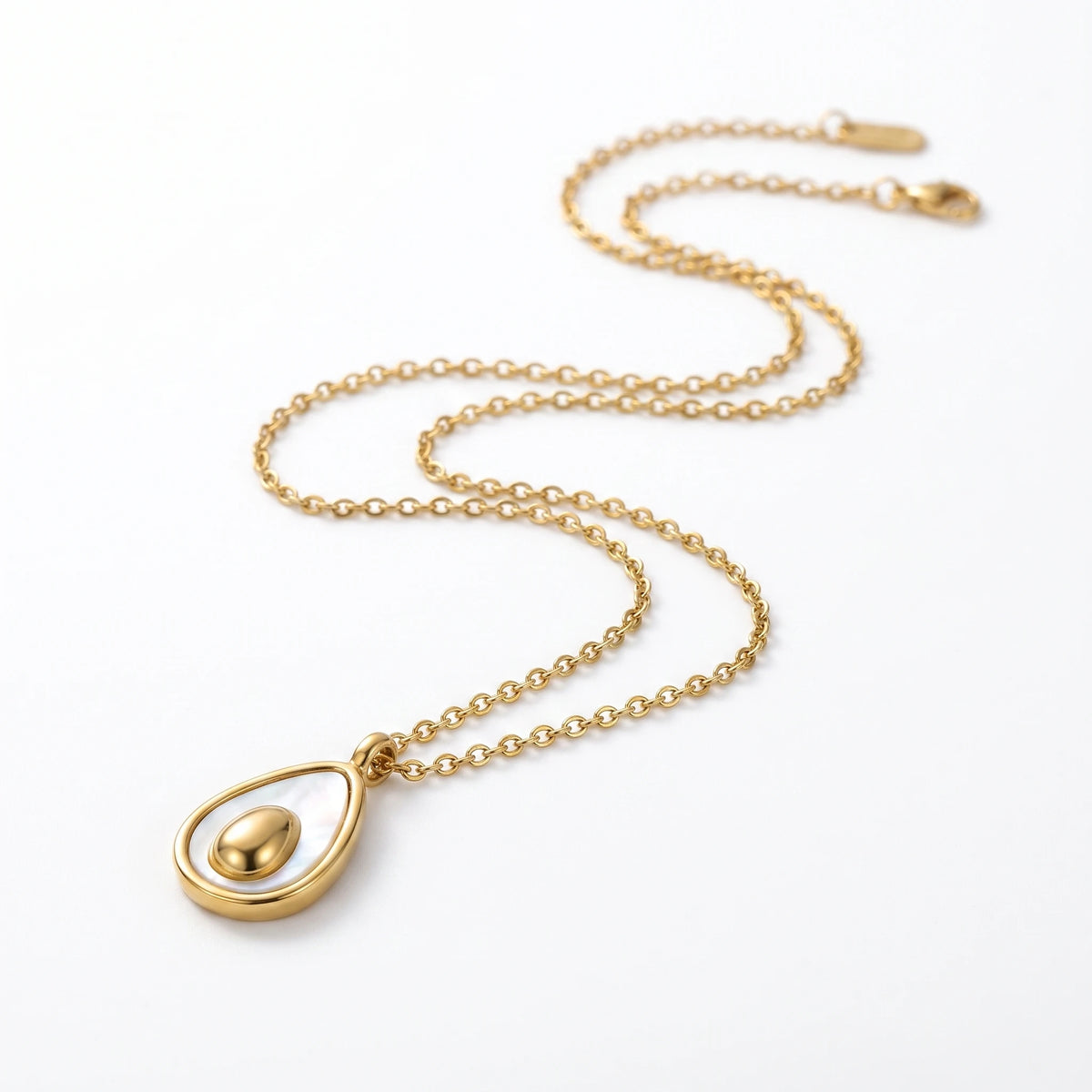 Women's Teardrop White Shell Inlay Pendant Necklace 18K Gold Plated