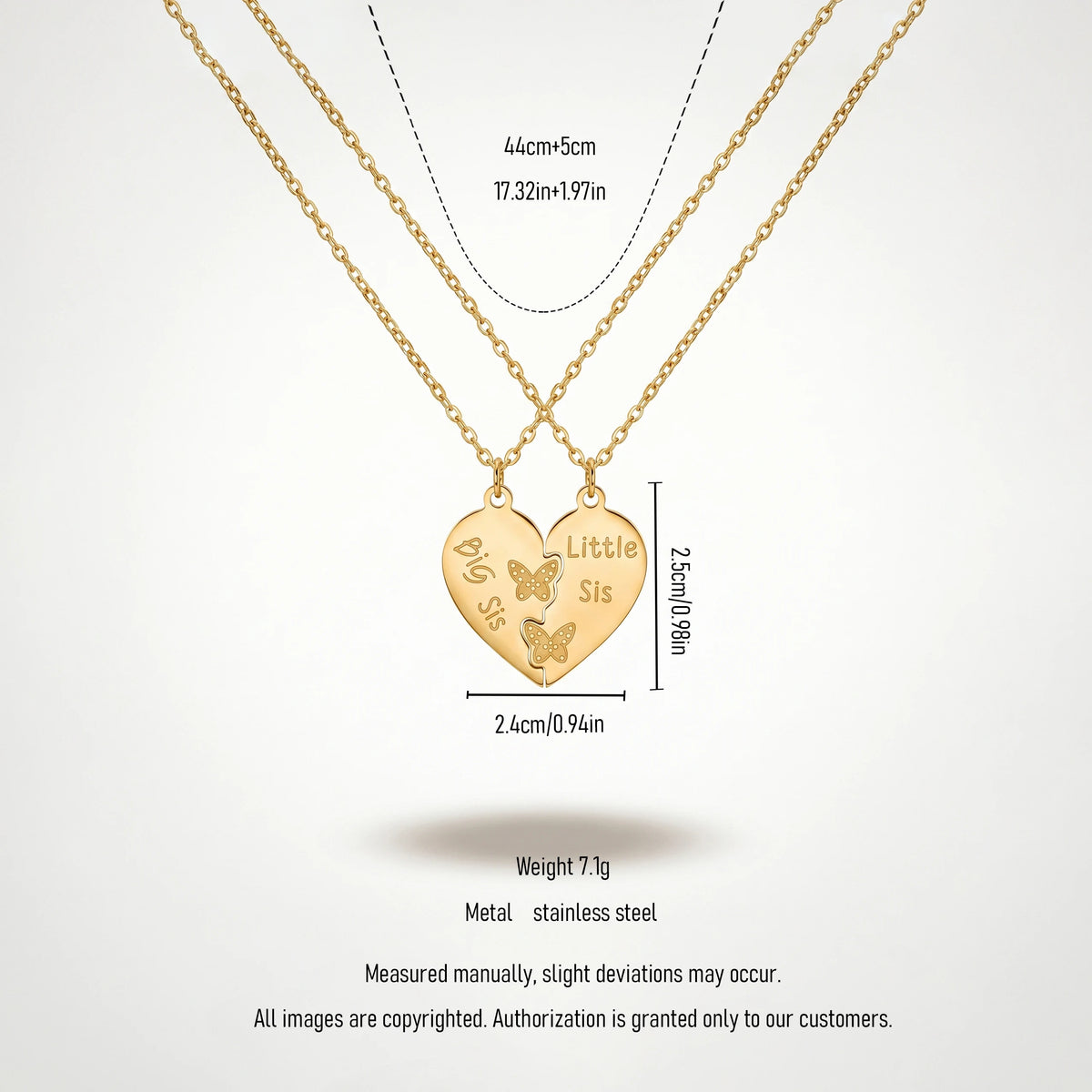 Women's Sister Split Heart Pendant Necklace Set 18K Gold Plated