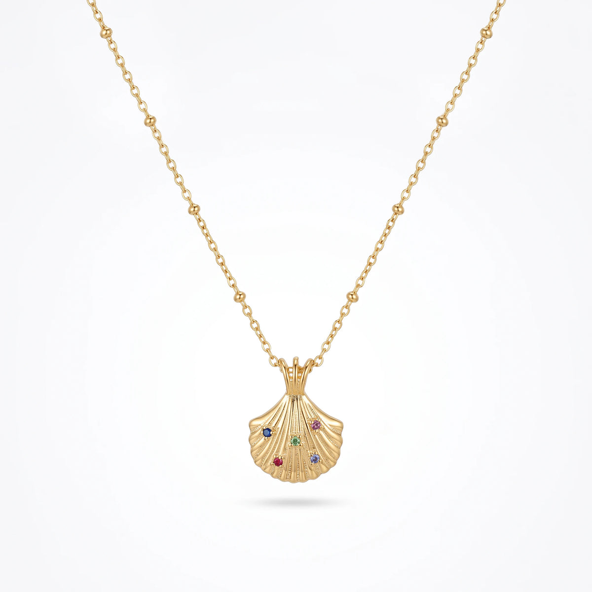 Women's Seashell Pendant Necklace Colorful CZ Shell Charm 18K Gold Plated