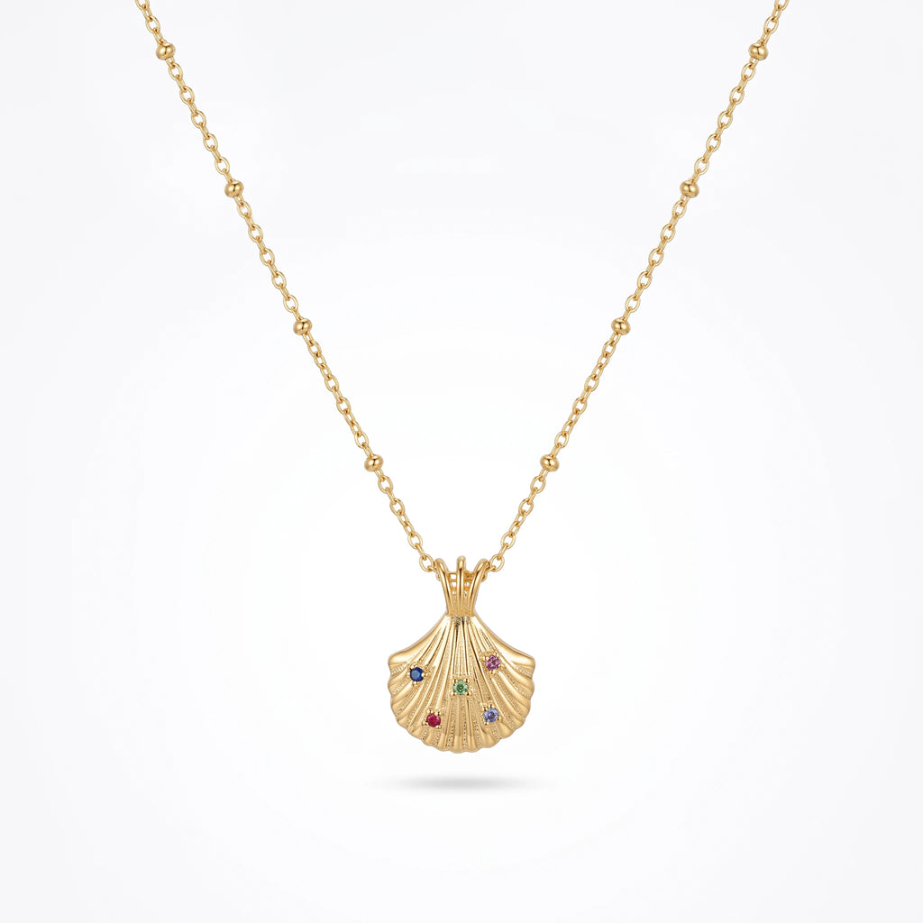 Women's Seashell Pendant Necklace Colorful CZ Shell Charm 18K Gold Plated