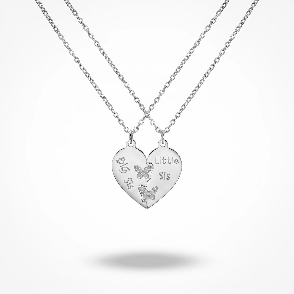 Women's Sister Split Heart Pendant Necklace Set 18K Gold Plated