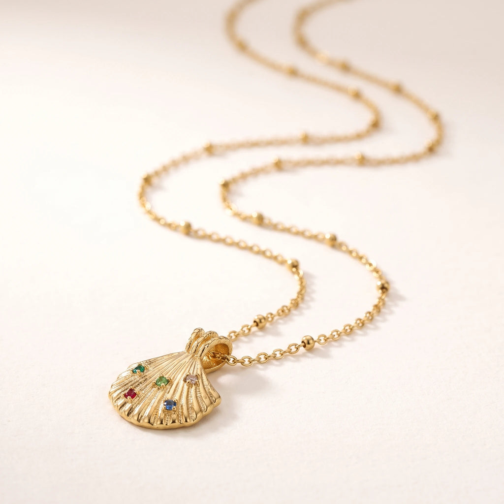 Women's Seashell Pendant Necklace Colorful CZ Shell Charm 18K Gold Plated