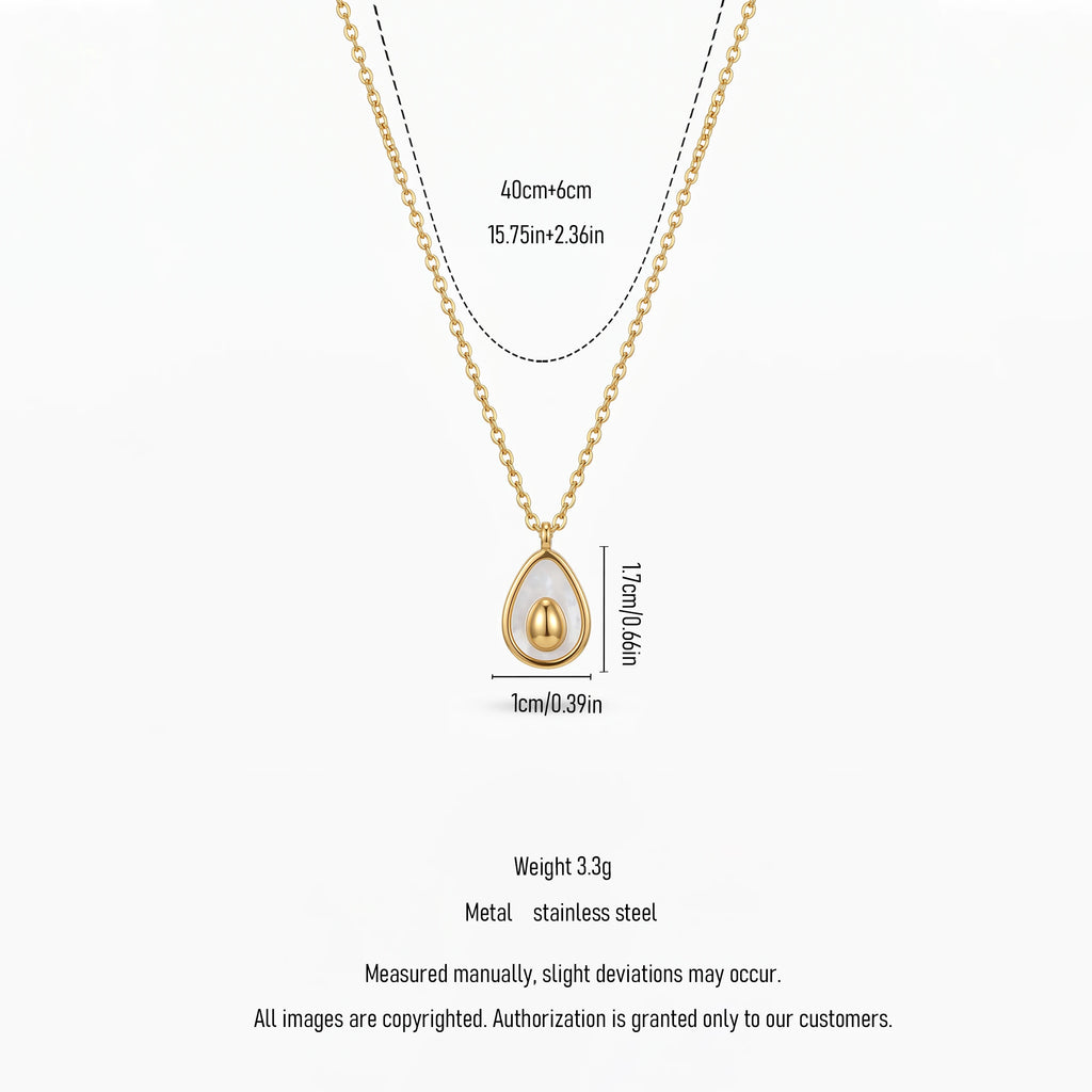 Women's Teardrop White Shell Inlay Pendant Necklace 18K Gold Plated