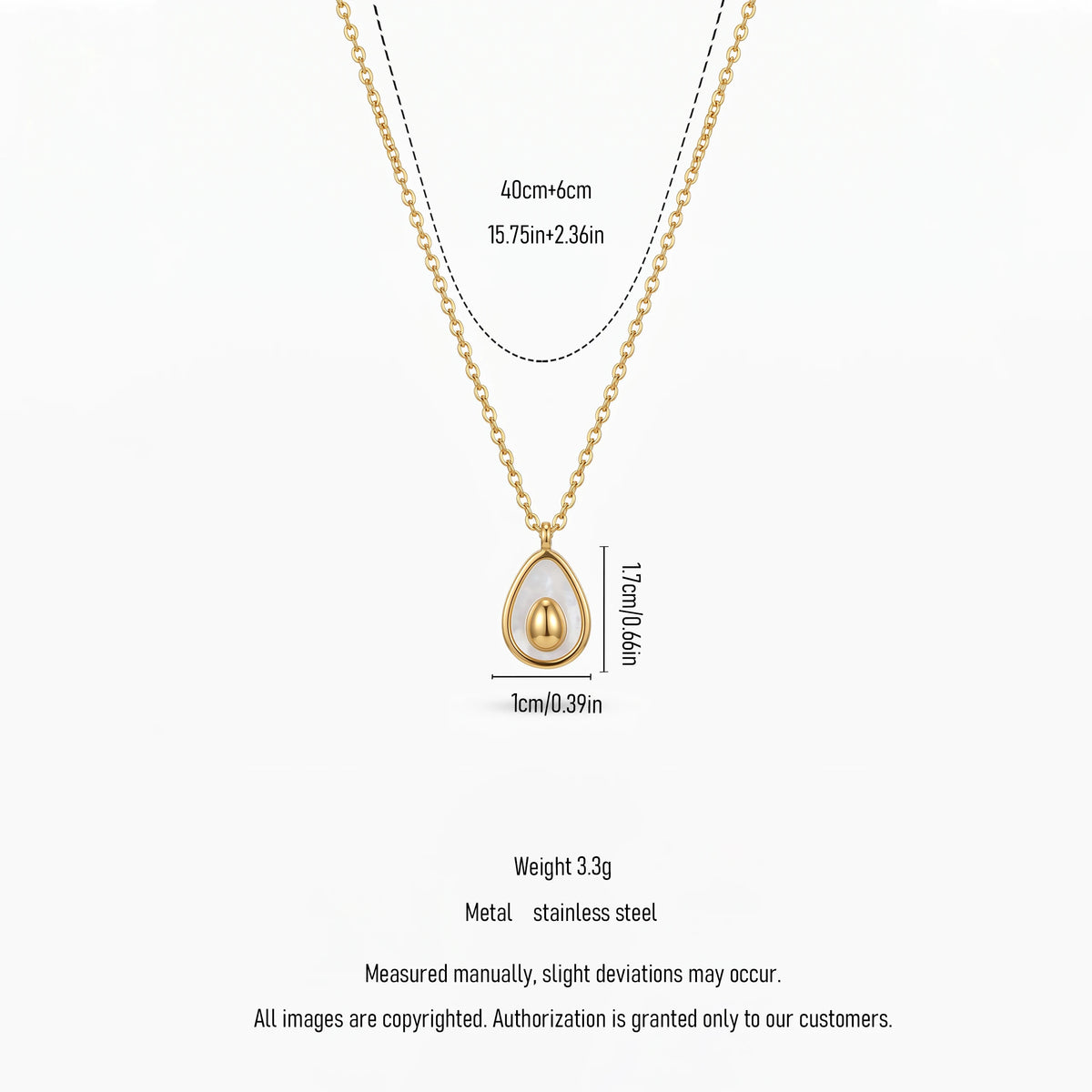 Women's Teardrop White Shell Inlay Pendant Necklace 18K Gold Plated